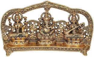 INTERNATIONAL GIFT Gold Laxmi Ganesh Sarswati God Idol Statue Oxidized Finish With Luxury Velvet Box Packing And Beautiful Carry Bag Showpiece For Home Décor Decorative Showpiece  -  16 cm