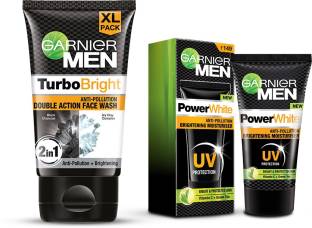 GARNIER (John's Skincare Essentials | Turbo Bright Facewash, 150 gm + Power White Moisturiser, 40 gm ) (Pack of 2 Prodcuts) Face Wash