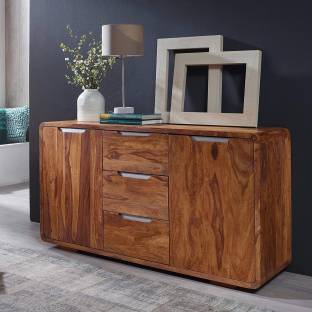 G Fine Furniture Sideboard Cabinet for Living Room | Kitchen Storage Side Board with 3 Drawer Shelf | Sheesham Wood, Brown Solid Wood Free Standing Sideboard