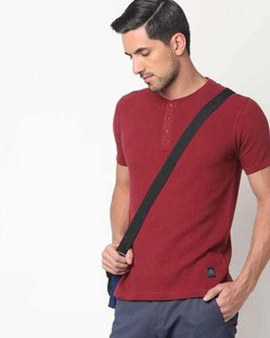 Buy dnmx Solid Men Henley Neck Maroon T 
