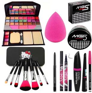 Crynn Smudge Proof Rosedale Kajal & Studio Pro Ultra Beauty Blender Sponge Puff & 3in1 Yanqina 36H Black Eyeliner Mascara Eyebrow Pencil & TYA 6155 Makeup Kit & Set of 7 Glazed Makeup Brush & Saloon Professional Hair Holding Styling MG5 Wax