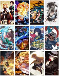 set of 12 demon slayer wall poster tanjiro posetr nezuko poster zenitsu poster 250 gsm glossy anime posters size 12x18 inhc multicolor thick paper paper print animation cartoons posters in india buy art film design