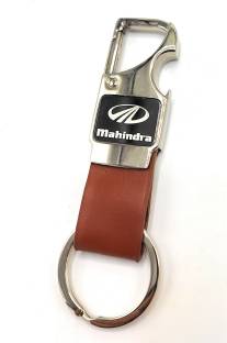 jdp JDPNew Leather Metal Opner Keychain for Mahindra Car. Brown Color Key Chain