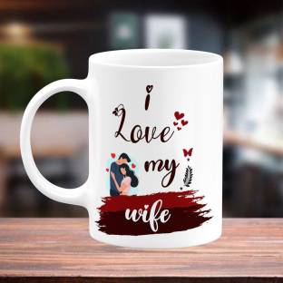 TrendoPrint I Love My Wife Unique Printed White Tea Birthday, Anniversary Gifts For Wifey Wife Partner Lovers Couples Ceramic Coffee Mug