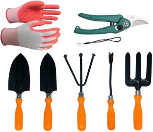 IBEX Gardening Tools Set of 7 (Big Trowel, Small Trowel, Weeder, Cultivator, Garden Fork & Pruner, Gloves) Garden Tool Kit