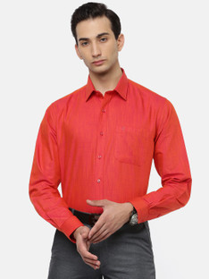 Ramraj Cotton Men Solid Formal Red 