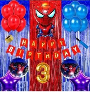 Nayugic 3rd Birthday Foil Spiderman Theme Happy Birthday Balloons 3  Curtains 50 Blue Red Balloons 3