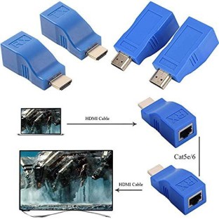 FidgetGear 2pcs 1080P Extender to Over Cat 5e/6 Network LAN Ethernet Adapter HDMI Signal Adapter One Size TX+RX 