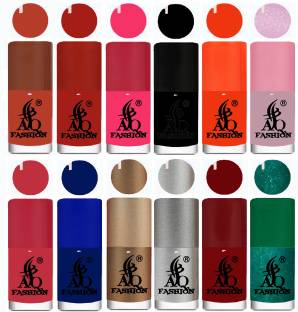 AQ FASHION Color Cap HD Shine Nail Polish Combo Set Tofee Nude, Red, Hot Neon Pink, Black, Orange, Lavender, Punch Pink, Blue, Honey Blonde, Sliver, Maroon, Sparkle Green