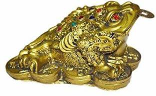 PPJ Feng Shui Vastu Golden Frog with Coins (3 Inch x 2.5 Inch) for Wealth, Luck and Success, Vastu Remedy Decorative Showpiece  -  6 cm