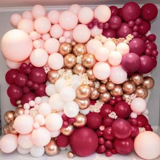 BashNSplash Solid Burgundy Pastel Pink Balloons With Rose Gold chrome balloon birthday Party Decoration Cheery Pink (PACK OF 180) Balloon