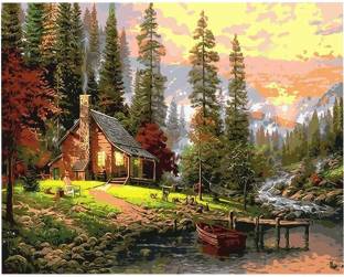 Futurekart DIY Oil Painting by Numbers Kit, Paint by Number Kit for Kids Adults Students Beginner DIY Canvas Painting by Numbers Acrylic Oil Painting Home Decoration(Hut in the woods)