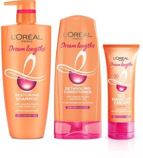 L'Oréal Paris Dream Lengths Long Hair DREAMS KIT (With Paraben Free Restoring Shampoo 704ml + Detangling Conditioner 192.5ml + No haircut Cream Leave In Conditioner 50ml) (Pack of 3 Prodcuts)