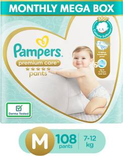 Pampers Premium Pants Monthly Box Pack Cotton Like Soft Diapers With Wetness Indicator M Buy 108 Pampers Pant Diapers For Babies Weighing 12 Kg Flipkart Com