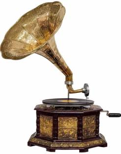 Indian Antique Arts octgolden Wooden, Brass, Iron Gramophone
