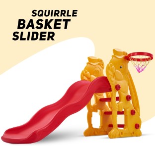 US Fast Shipment Collapsable Long Slide &Cute Car Toddler Slide Toy with Basketball Hoop for Backyard Childrens Slide Basketball Frame Garden Outdoor Playset & Kids Slides for Indoor/Outdoor 