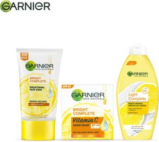 GARNIER Vitamin C Skin Care Mini Combo Pack (Bright Complete : Facewash, 150g + Serum Cream SPF 40, 45g + Light Complete Body Lotion, 250 ml) Face Wash