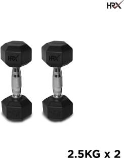HRX Solid Rubber Hex (2.5Kg*2) Fixed Weight Dumbbell