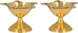 DreamKraft Brass Diwali Deepak (Diya Oil Lamp) for Puja Home Décor (Set of 2) Brass (Pack of 2) Table Diya Set