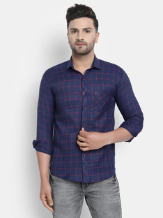 Men Checkered Casual Dark Blue Shirt 