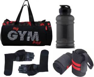 EMMCRAZ sport bag for gym with gallon bottle 1 ltr with gym gloves and wrist support