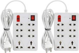 KL-TECH Combo 8+1 Extension Board Cord Power Strip with 3 meter Cable Universal Socket 6 Amp (White) Two Pin Plug