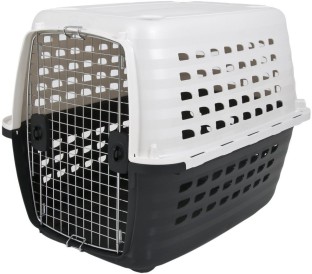 Rolling Mobile Premium Plastic Dog Kennel Pets Crate Sturdy Durable Plastic Construction Built-In Handles Removable Locking Wheels Turn-Dial Latching Metal Door IATA Airline Approved For Dogs Up To 50 