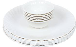 Golden Fish Pack of 12 Melamin Melamine Round Almond White Full Size Dinner Plate || Veg. Bowl Printed Dinner Plates (Set of 12; Plate Size:- 11 Inches (Oppal-Almond White-FPB-12) Dinner Set