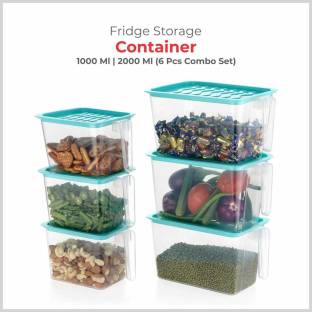 FEEDNIX Stylish Fridge Storage Containers with Handle Plastic Storage Container for Kitchen With Lid Transparent Containers Set OF 6 3-PCS 1000 ML AND 3-PCS 2000 ML Containers Kitchen Rack (Plastic) Dish Drainer Kitchen Rack