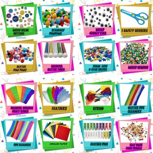 1000Pcs with Pipe Cleaners,Assorted Pompoms,Sequins,Pony Beads,Colorful Feather,Google Eyes,for Kids Toddlers School Projects DIY Activities Adkwse Arts and Crafts Supplies Kit 