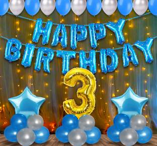 3rd Birthday Party Ideas At Home Party Propz 3Rd Birthday Decorations Kit For Baby Boy With Fairy Lights - 55Pcs Blue Theme Decorations