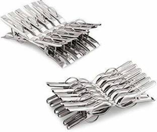 upalabdh 24 PCs Combo Cloth Clips Cloths Drying Pegs Cloths Pin Clothes Dryer Clips Hanging Cloth Clips Stainless Steel Cloth Clips