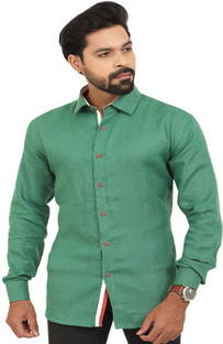 Men Self Design Casual Dark Green Shirt 