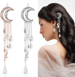 YAZILIND Delicate Design Stylish Hairpin Lady Women Hair Jewelry Accessories Rhinestone Half Moon Hair Clip Set 