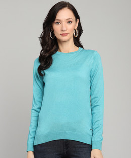 VAN HEUSEN Solid Crew Neck Casual Women 