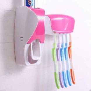 Sitaram Creation Automatic Toothpaste Dispenser Toothpaste Tooth Brush Holder Plastic Toothbrush Holder (Multicolor, Wall Mount) pack of 2 Plastic Toothbrush Holder