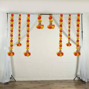 DUSSLE DROF Wall Door Hanging Artificial Marigold Plastic Flowers Garlands  Bandhanwar Torans with Golden Bells- Diwali Decoration Item for Home Décor  (Pack of 8, Multicolour) Toran Price in India - Buy DUSSLE