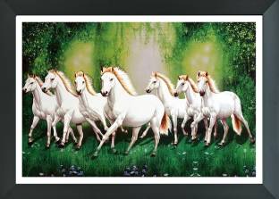 FRIZZY ARTS best Seven horse photo frame | multicolor | Seven white horse photo frame | Seven horse vastu painting | seven horse vastu photo frame Digital Reprint 10 inch x 14 inch Painting