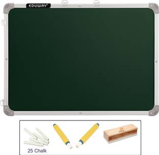 Eduway Non Magnetic 1.5X2 ft. Green Whiteboard Sliding Hanging Clips with Robust Aluminium Frame Finishing,Excellent Erasibility with No Ghost-marks, High Scratch-resistance and Maximum Readability with Minimum Glare Along with 1 Wooden Duster,2 Chalk Holder & 25 Chalk Green, White board
