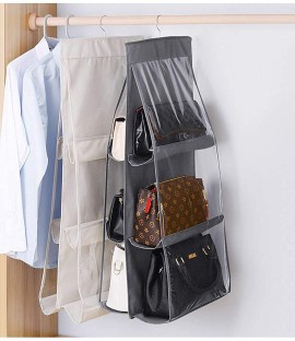 Ciujoy 6 Pocket Handbag Storage Organiser Large Hanging Bag Double Side Clear Display Dustproof Closet Non-Woven Fabric Organizer Wardrobe Door Wall Hanger Pouch with Hook 
