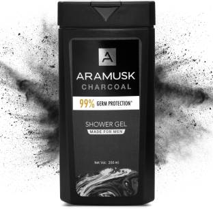 ARAMUSK Charcoal Shower Gel for Men, Face & Body Wash, With Activated Charcoal, Germ Protection & Deep Cleansing