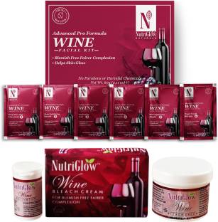 NutriGlow NATURAL'S Advance Pro Formula Wine Facial Kit (60gm) & Wine Bleach For Anti-Aging & Fairer Skin - (43gm)