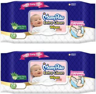MamyPoko 0EXTRA CLEAN BABY WIPES, 72 PCS PACK, COMBO OF 2 PACKS, TOT0AL 144 WIPES