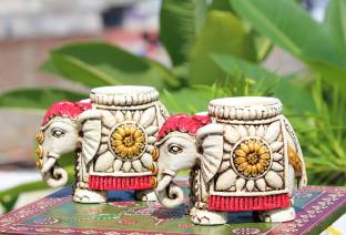 Antiques Nirmala Elephant Candle T-Light Holder Wooden 1 - Cup Tealight Holder Set