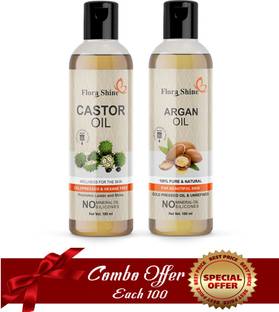 flora shine 100% Pure & Natural Cold Pressed Castor Oil & Argan Oil Combo of 2 Bottles 200 ml Hair Oil (200 ml) Hair Oil