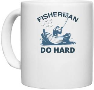 UDNAG White Ceramic Coffee / Tea 'Fishing | Fisher man do hard' Perfect for Gifting [330ml] Ceramic Coffee Mug