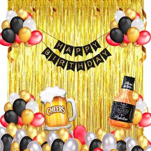 Party Hub Solid Happy Birthday Combo Set Of 46 Happy Birthday Paper Banner 3 Foil Curtain