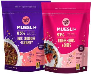 Yogabar Muesli Super Saver Combo | 700gx2 | 92% Fruit and Nuts & Seeds + Wholegrains | Dark Chocolate & Cranberry | Breakfast Cereal Muesli Rich in Protein, Anti-Oxidants & Omega3 Box