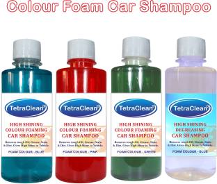 TetraClean Color Foam Car Shampoo for Machine Wash | Pack of 4 High Shining and Degreasing Color Foam Car Shampoo | Blue, Green, Pink, and Shining White Color Foam Car Shampoo / 250mlx4 ( 1000 ML Pack ) Car Washing Liquid