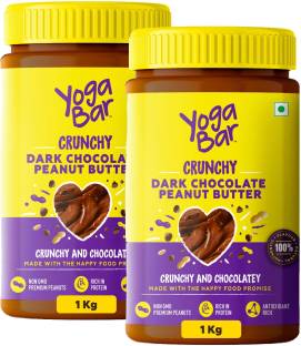 Yogabar Crunchy Peanut Butter 1kg | Dark Chocolate Peanut Butter with High Protein & Anti-Oxidants | Creamy, Crunchy & Chocolatey | Non GMO Vegan Peanut Butter | Contains no Palm Oil or Preservatives 2 kg